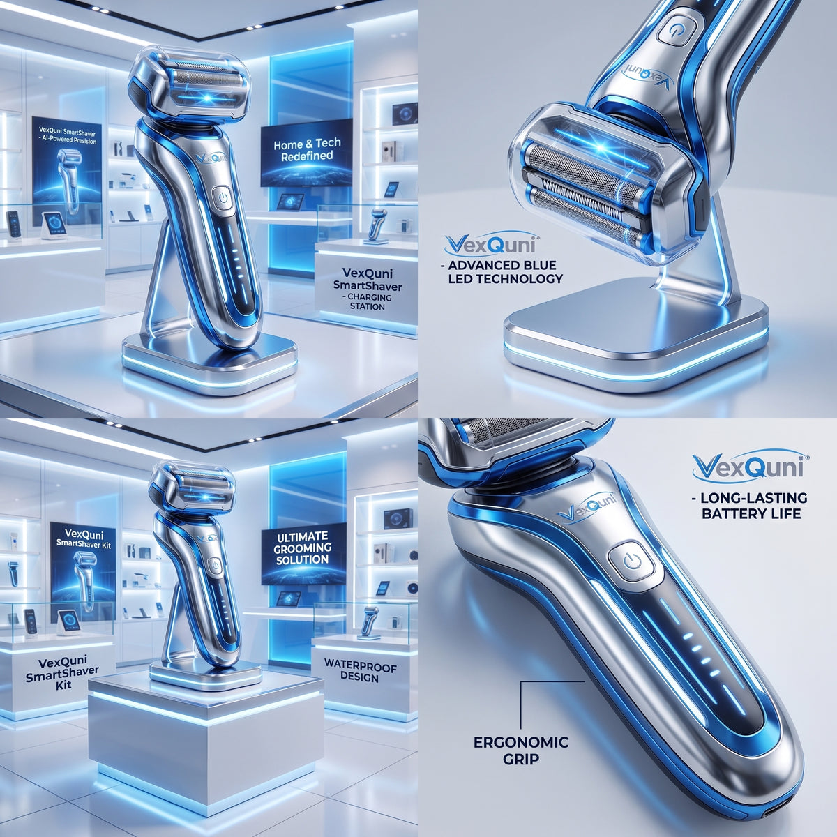VexQuni™ SmartShaver – AI-Powered Precision Electric Foil Shaver for Men with LED Power Gauge & Ambient-Lit Fast Charging Dock
