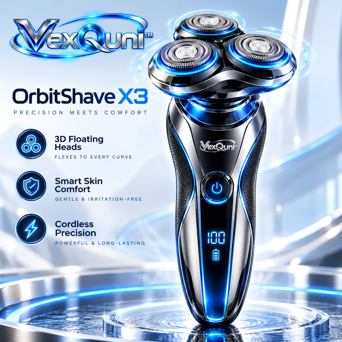 VexQuni™ X3 Triple Rotary Electric Shaver