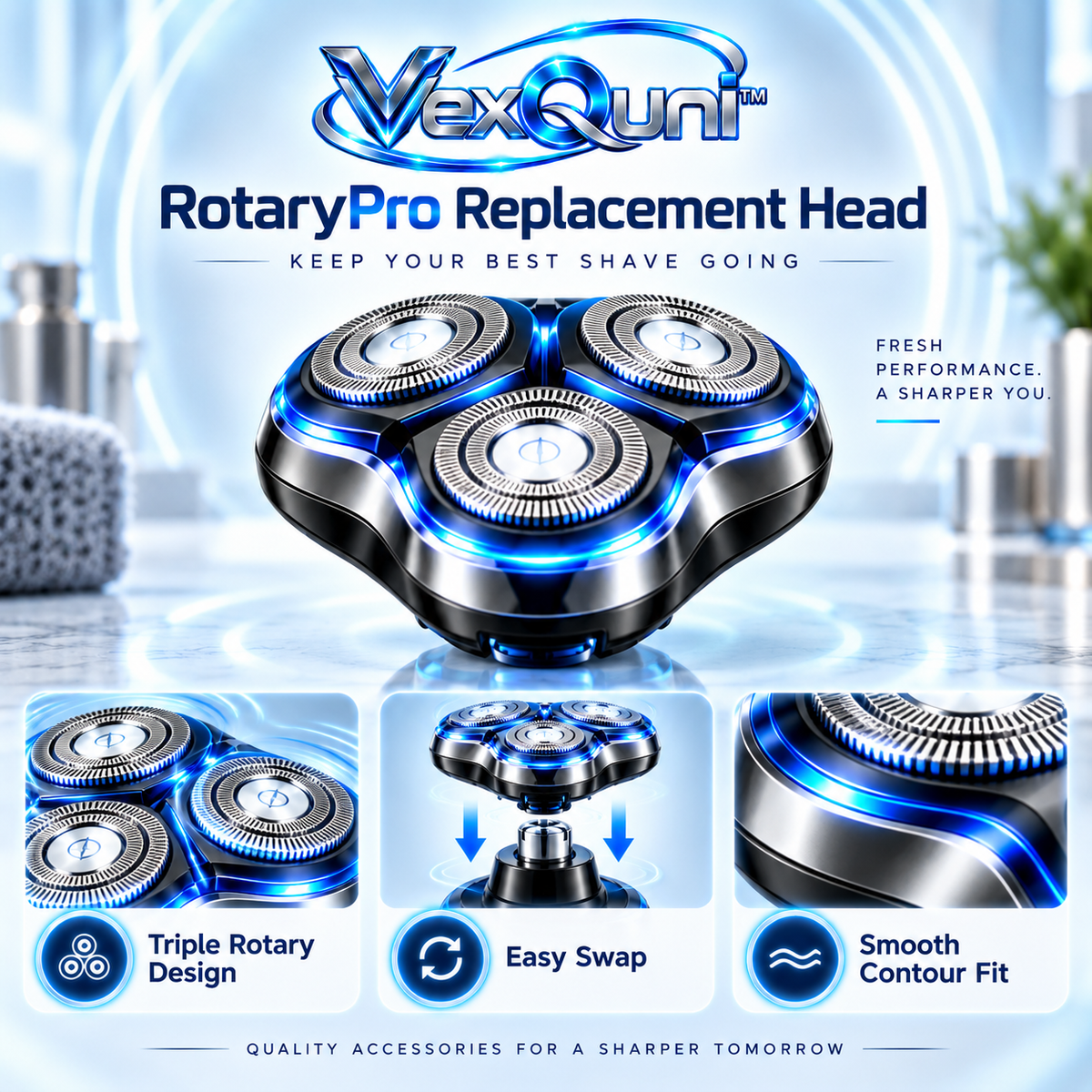VexQuni™ Triple Rotary Replacement Shaver Head