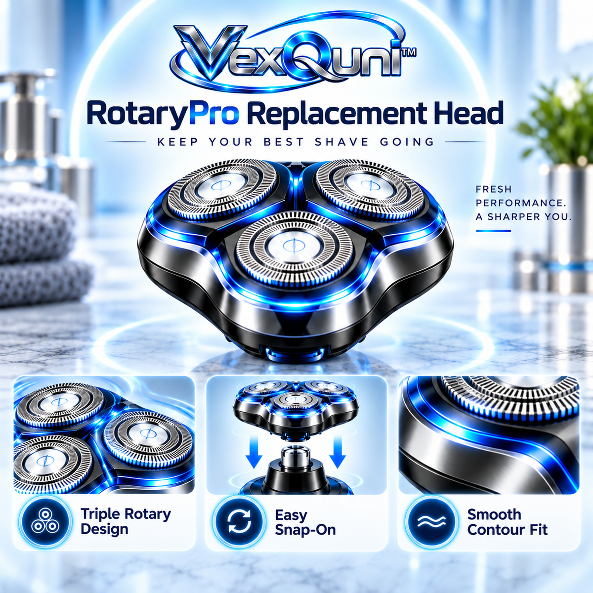 VexQuni™ Triple Rotary Replacement Shaver Head