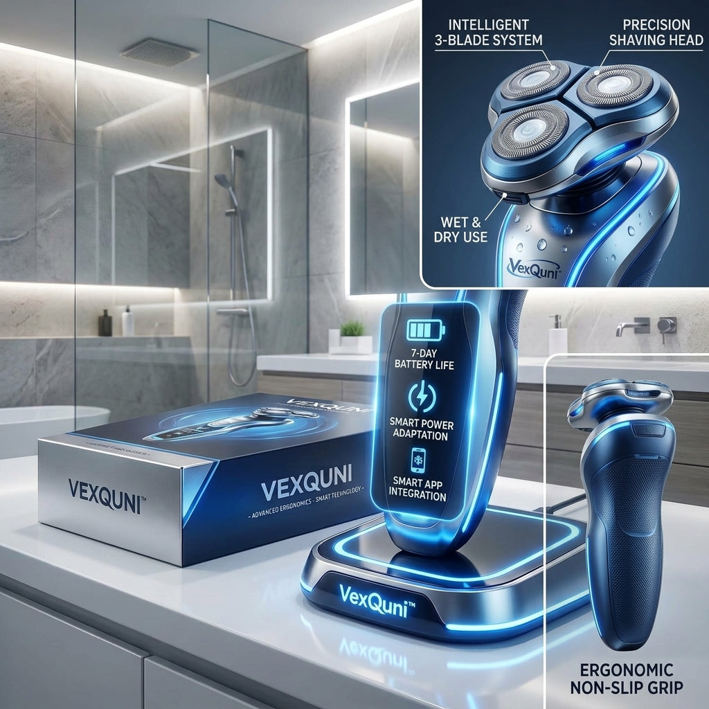 VexQuni™ Smart Electric Rotary Shaver for Men with LED Display & Ambient Fast-Charging Dock – Wet & Dry Waterproof Precision Beard Razor