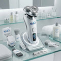 VexQuni™ Pro-GlideSmart Electric Shaver Set – 3D Rotary Razor with Smart LED Display, Illuminated Charging Stand, Precision Trimmer & Travel Case