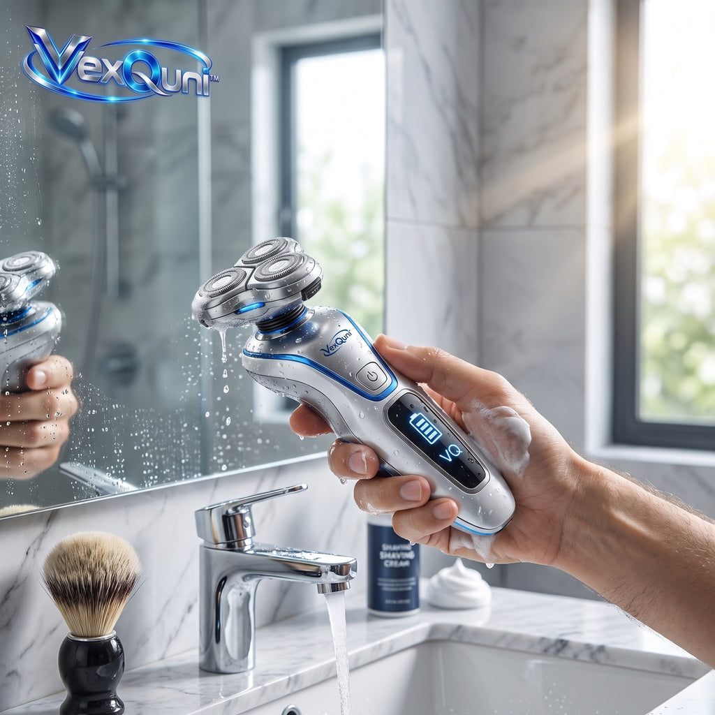 VexQuni™ Hyperglide Electric Shaver – Precision 3D Floating Rotary Razor with Smart LED Display & Ergonomic Grip (Smart Home Series)