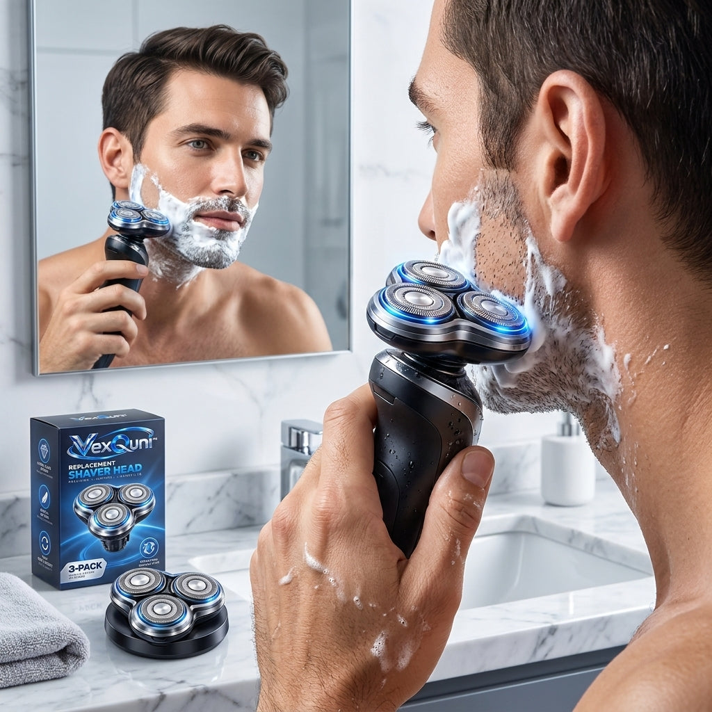 VexQuni™ 3-Pack Replacement Shaver Heads, Precision 3D Rotary Blades for Electric Razors