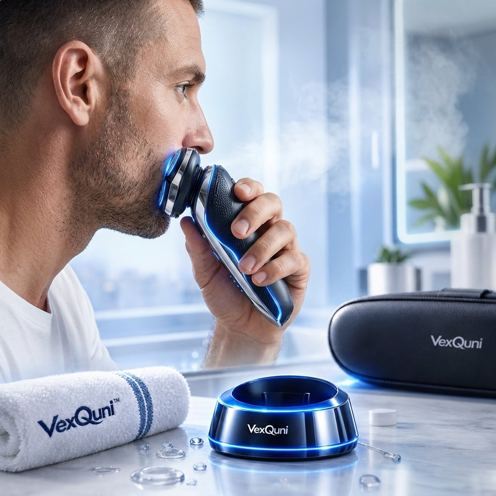 VexQuni™ Electric Shaver for Men, Wet & Dry 3D Rotary Razor, IPX Waterproof Rechargeable Cordless Beard Trimmer with Travel Case