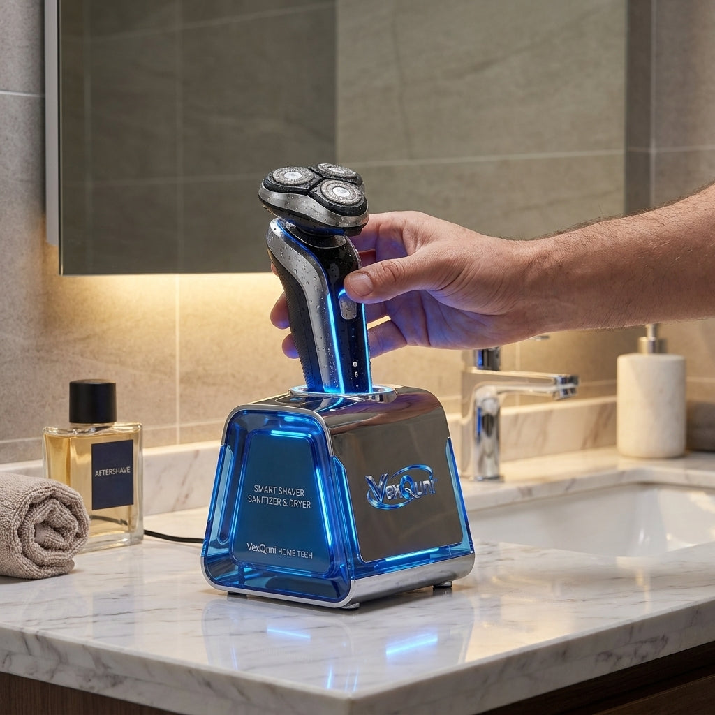 VexQuni™ Smart 3D Rotary Electric Shaver Set with Automated Sanitizer & Fast-Drying Charging Station
