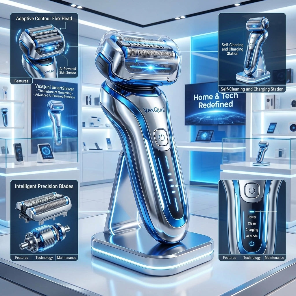 VexQuni™ SmartShaver – AI-Powered Precision Electric Foil Shaver for Men with LED Power Gauge & Ambient-Lit Fast Charging Dock