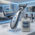 VexQuni™ Pro-Glide Precision Engineered Smart Razor – Futuristic Multi-Blade Wet Shaving System with Ergonomic Chrome Handle & Display Stand