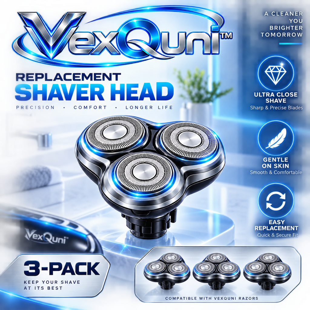 VexQuni™ 3-Pack Replacement Shaver Heads, Precision 3D Rotary Blades for Electric Razors
