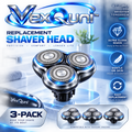 VexQuni™ 3-Pack Replacement Shaver Heads, Precision 3D Rotary Blades for Electric Razors