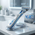 VexQuni™ Precision 5-Blade Manual Shaver Set with Ergonomic Handle, 2 Blade Refills & Countertop Dock Stand