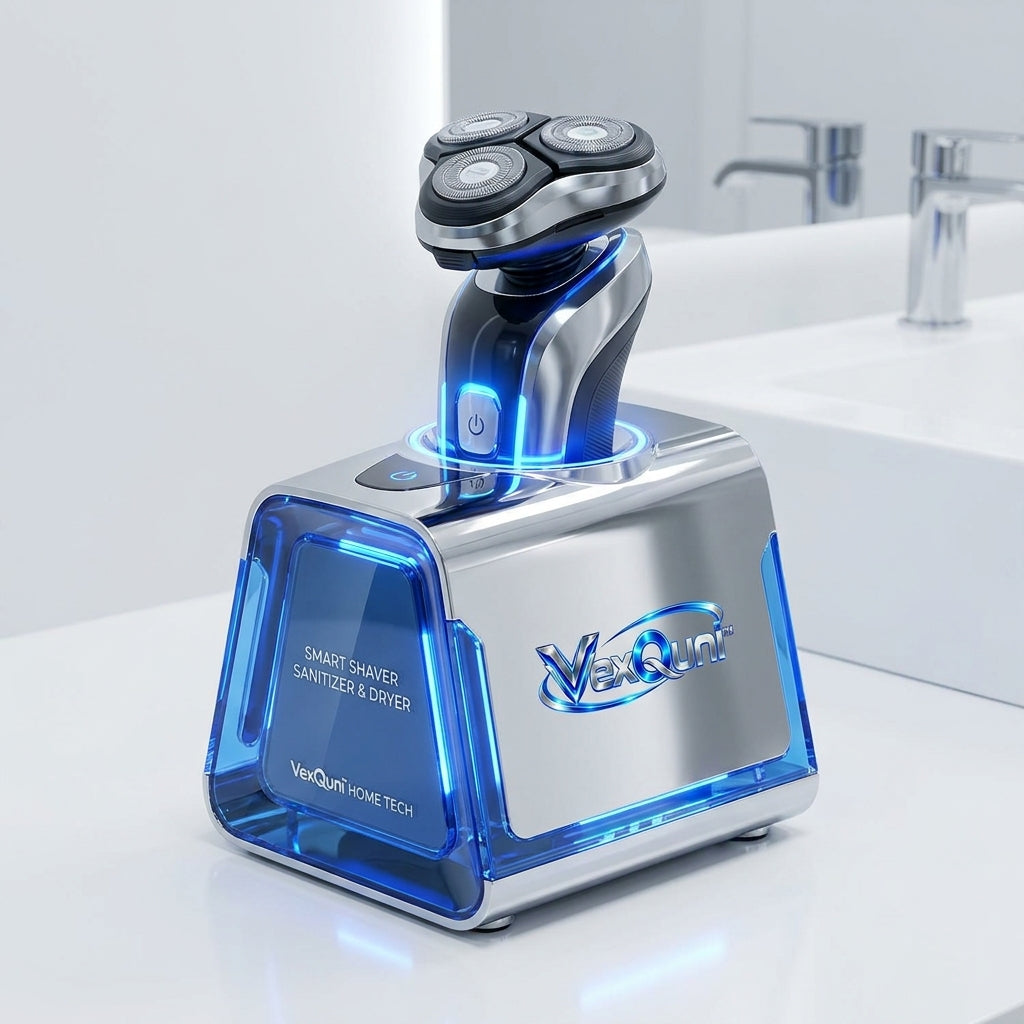VexQuni™ Smart 3D Rotary Electric Shaver Set with Automated Sanitizer & Fast-Drying Charging Station