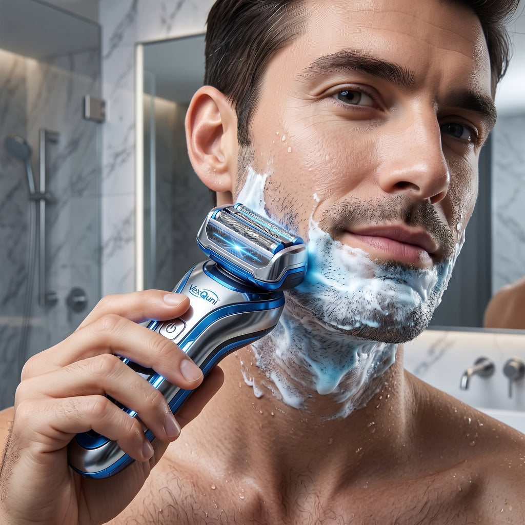VexQuni™ SmartShaver – AI-Powered Precision Electric Foil Shaver for Men with LED Power Gauge & Ambient-Lit Fast Charging Dock