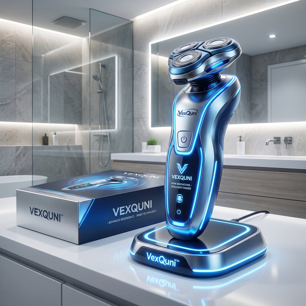 VexQuni™ Smart Electric Rotary Shaver for Men with LED Display & Ambient Fast-Charging Dock – Wet & Dry Waterproof Precision Beard Razor