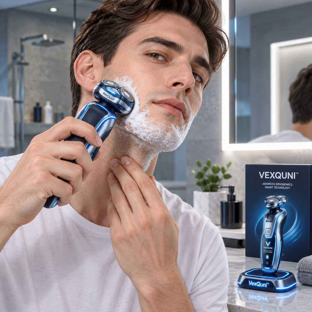 VexQuni™ Smart Electric Rotary Shaver for Men with LED Display & Ambient Fast-Charging Dock – Wet & Dry Waterproof Precision Beard Razor